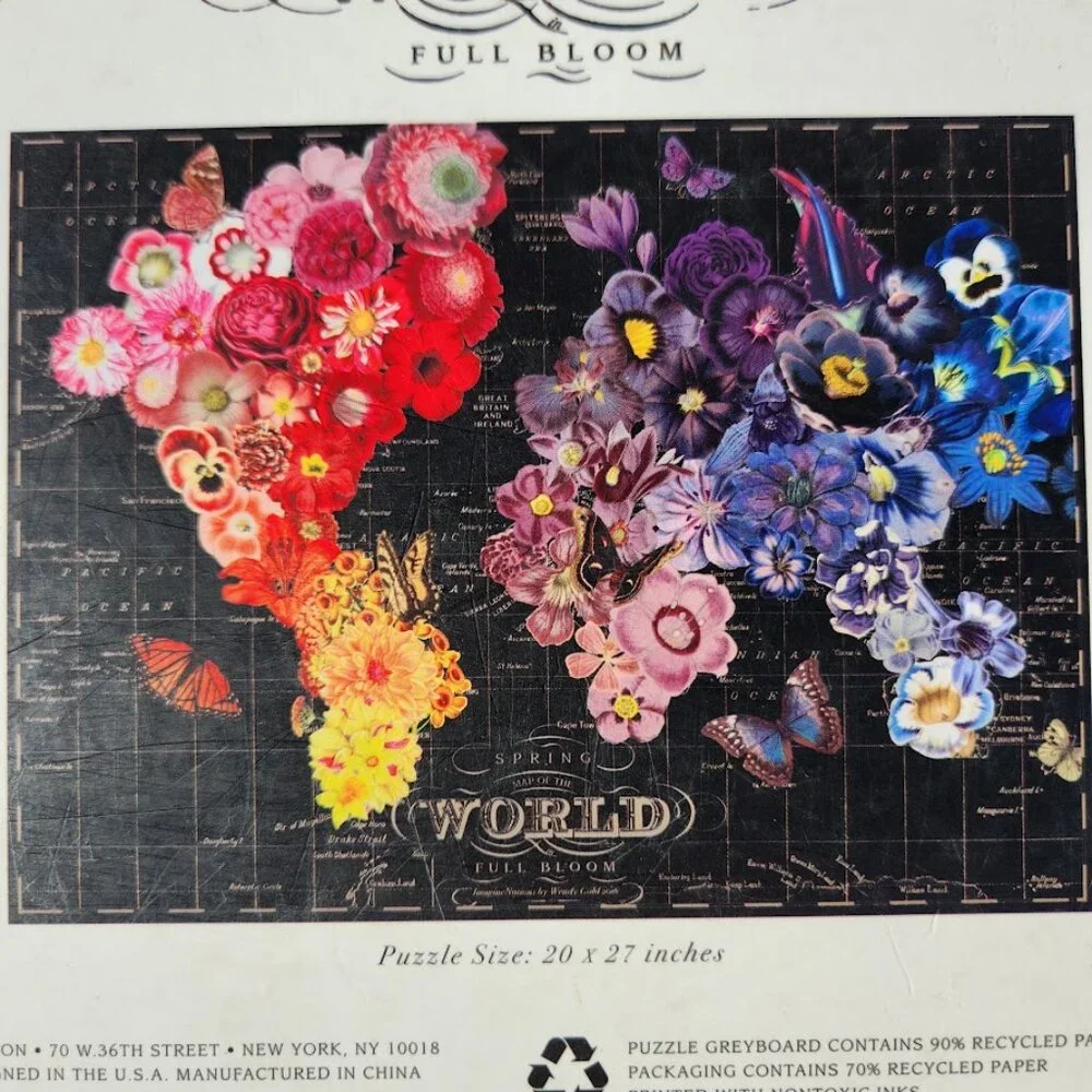 Galison Full Bloom World Map Jigsaw Puzzle 1000 Piece Flowers Spring Art Deco Fi